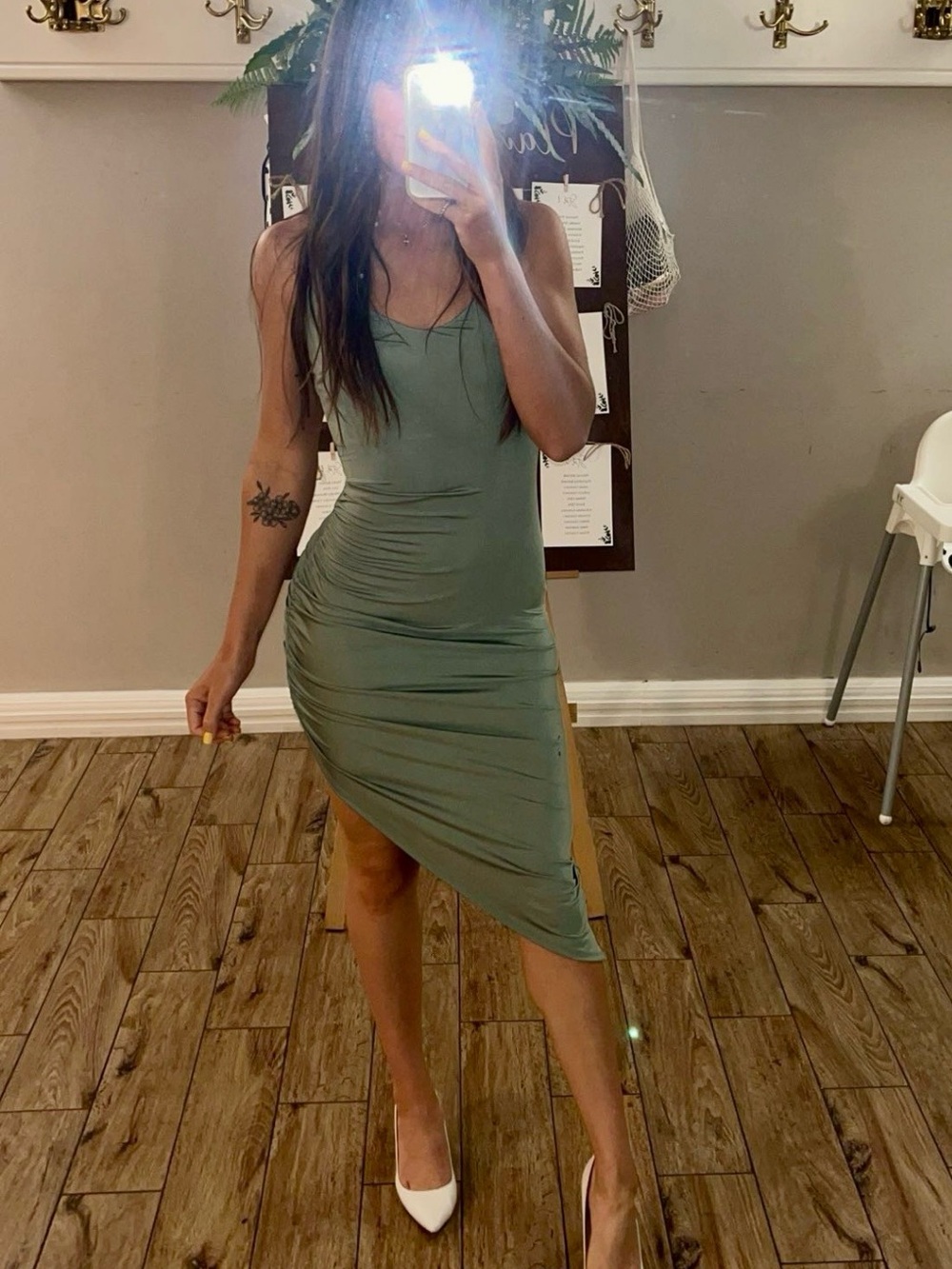Windsor Sage Green Asymmetrical Bodycon Dress